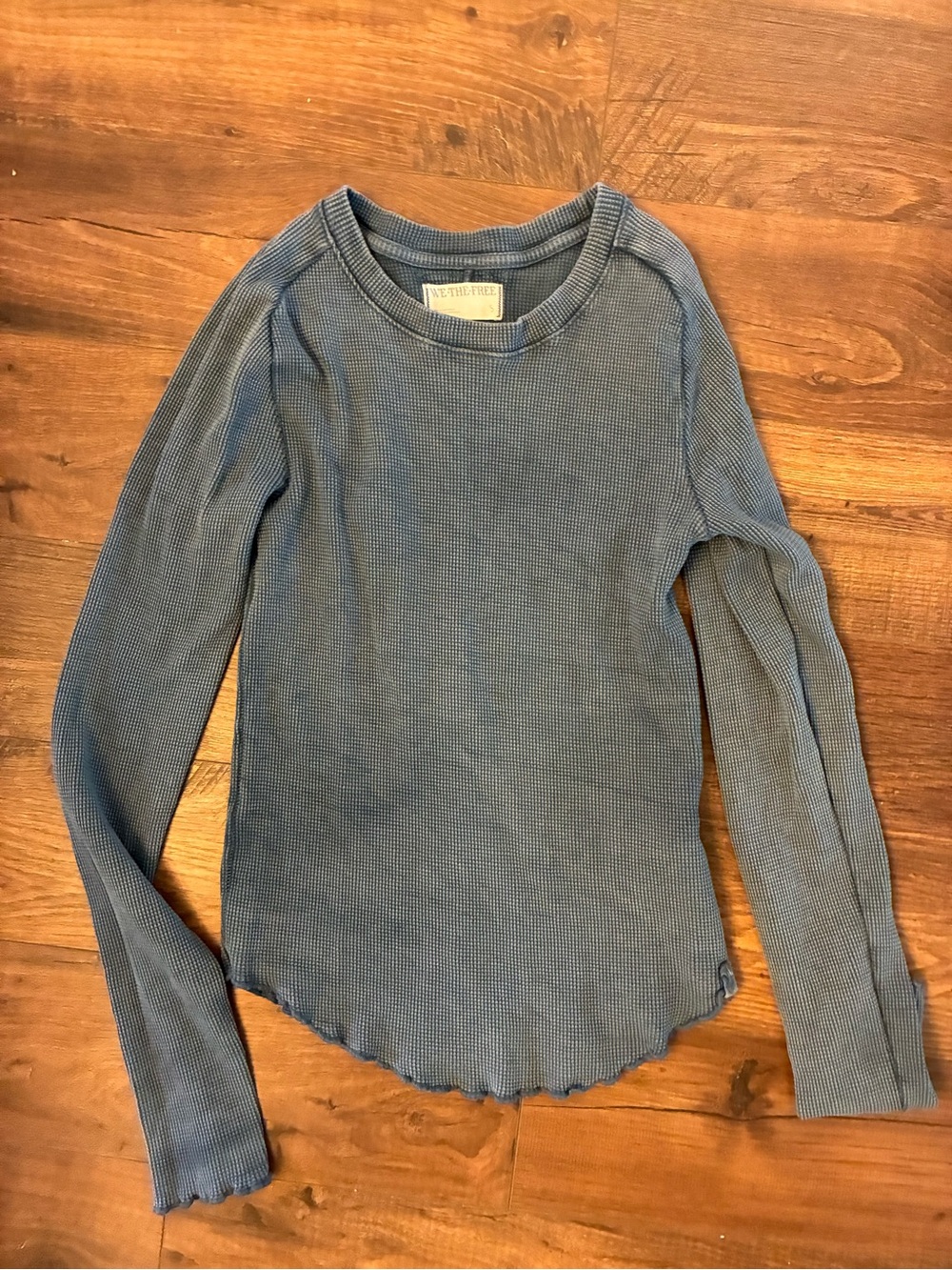 We The Free faded blue waffle-knit long sleeve top